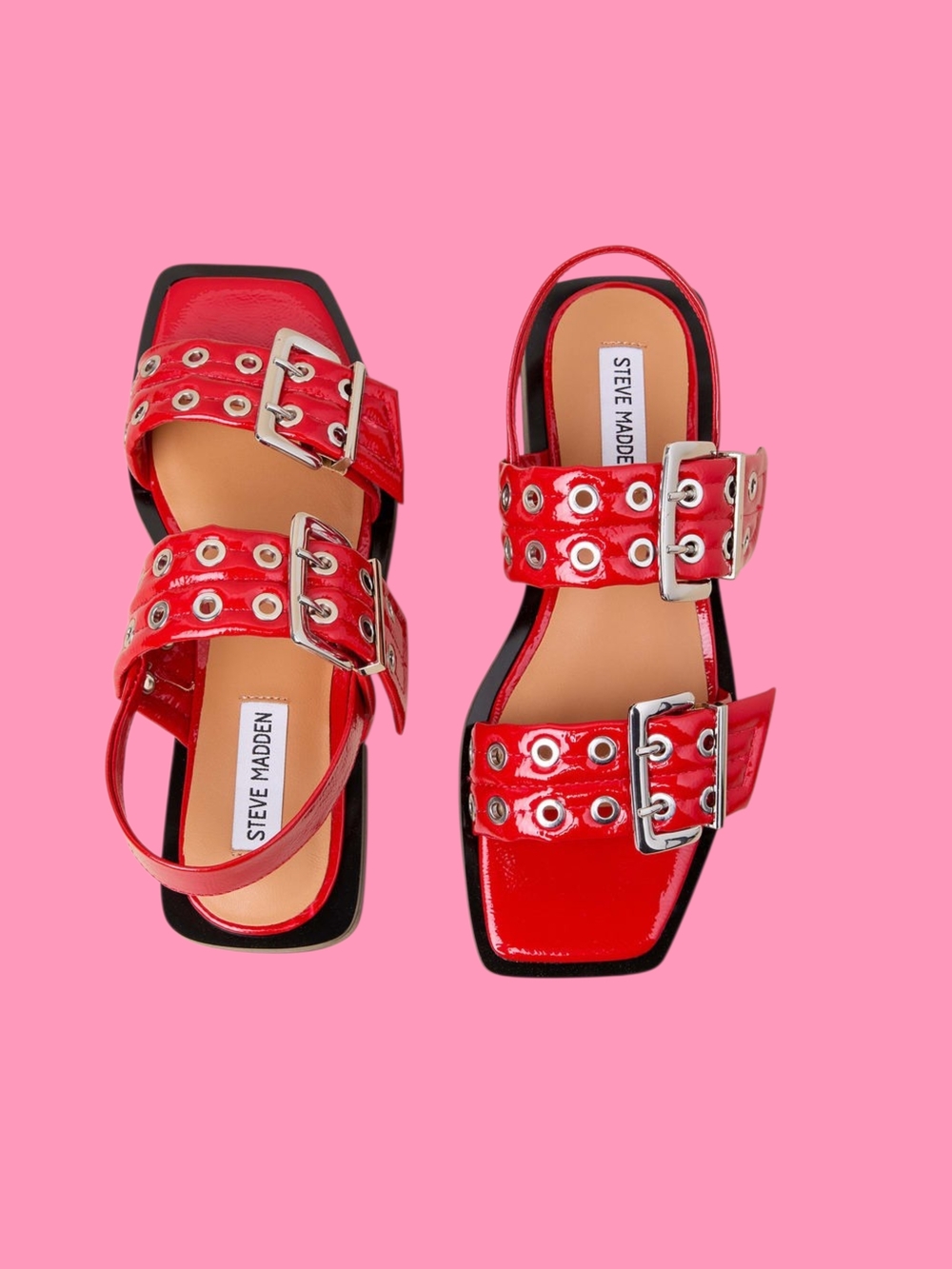 Steve Madden Red Patent Double-Buckle Sandals